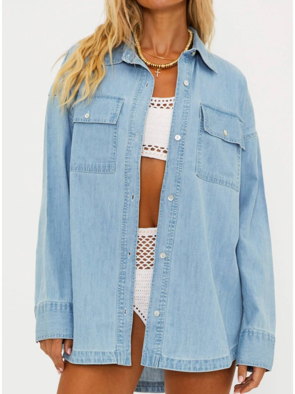 Beach Riot Coramine Oversized Denim Chambray Button Down Shirt L